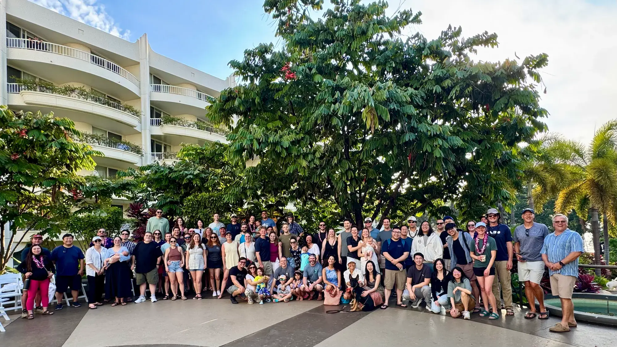 The Digital Foundry staff and their families, about 75 people of all ages, stand together for a group photo at the annual Hawaii offsite. The Digital Foundry staff and their families, about 75 people of all ages, stand together for a group photo at the annual Hawaii offsite.